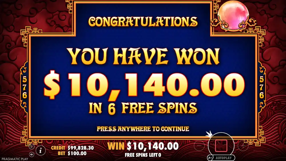 Big Win in 5 Lions — large payout during the bonus round