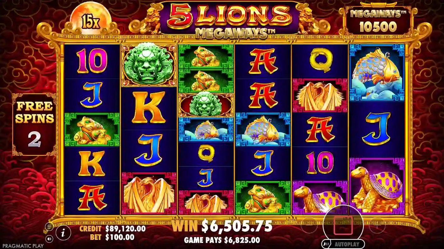 5 Lions Megaways base game — dynamic reels with ways counter