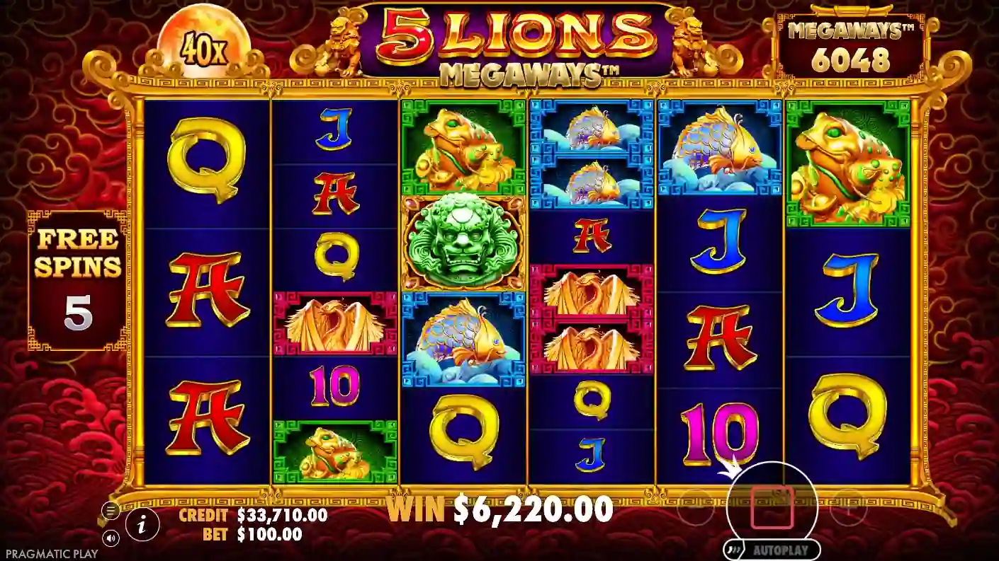 Wild Golden Lion symbol — reels 2–5, random multiplier up to 40×