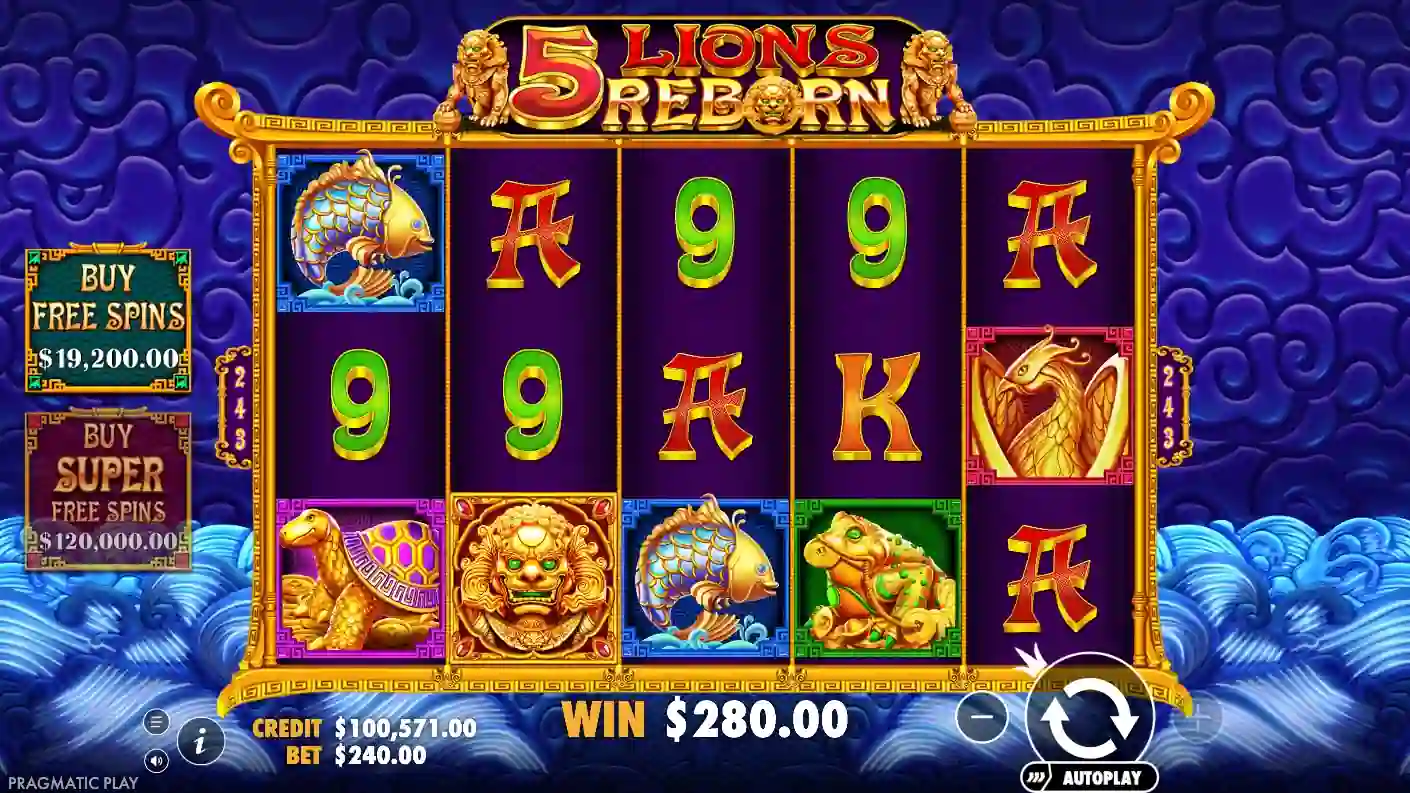 5 Lions Reborn gameplay — Wild multiplier and Super Free Spins demo